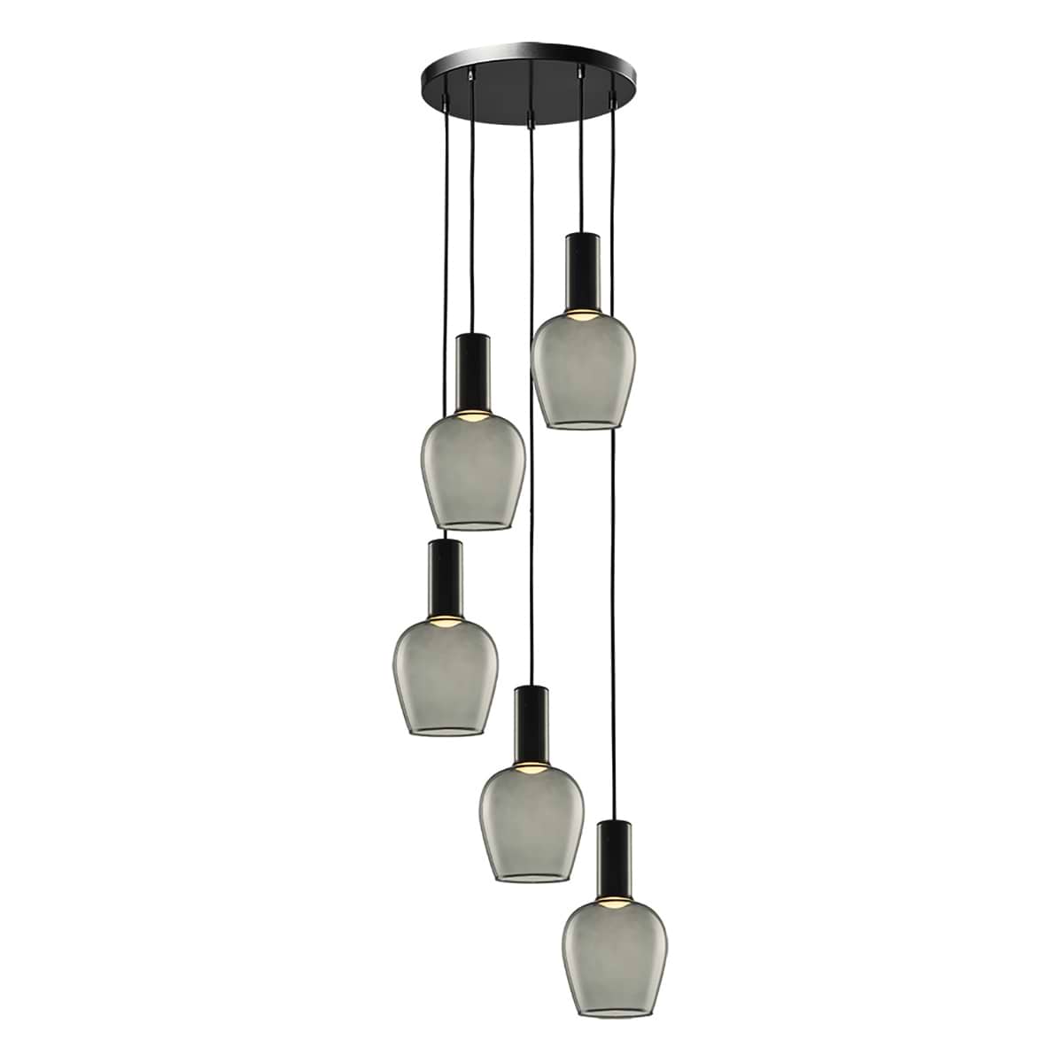 Hanglamp Vino 5-lichts Rond Zwart/Smoke Glas, FREELIGHT