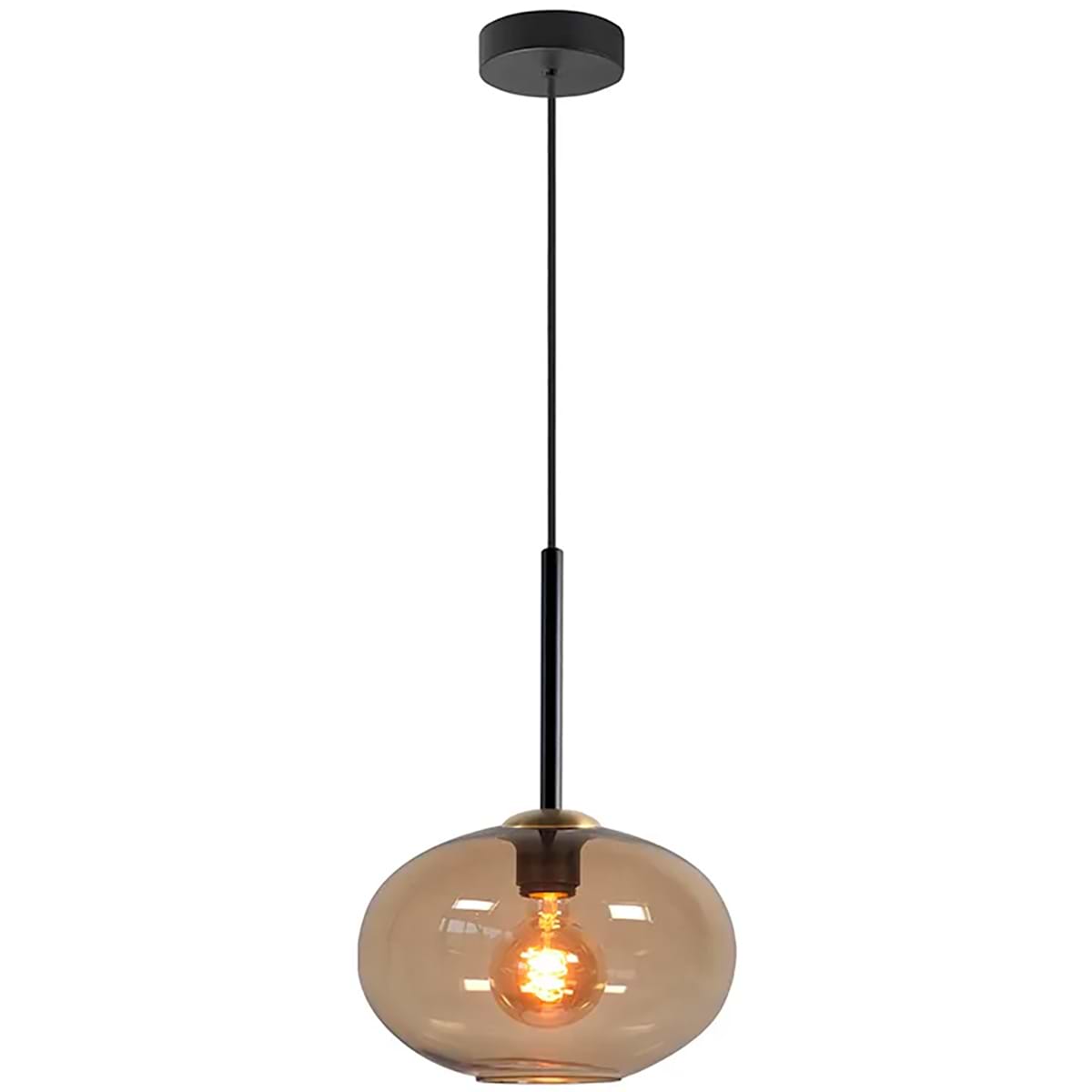 Hanglamp 1 lichts met glazen kap, bruinkleurig