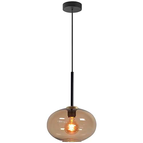 Hanglamp 1 lichts met glazen kap, bruinkleurig