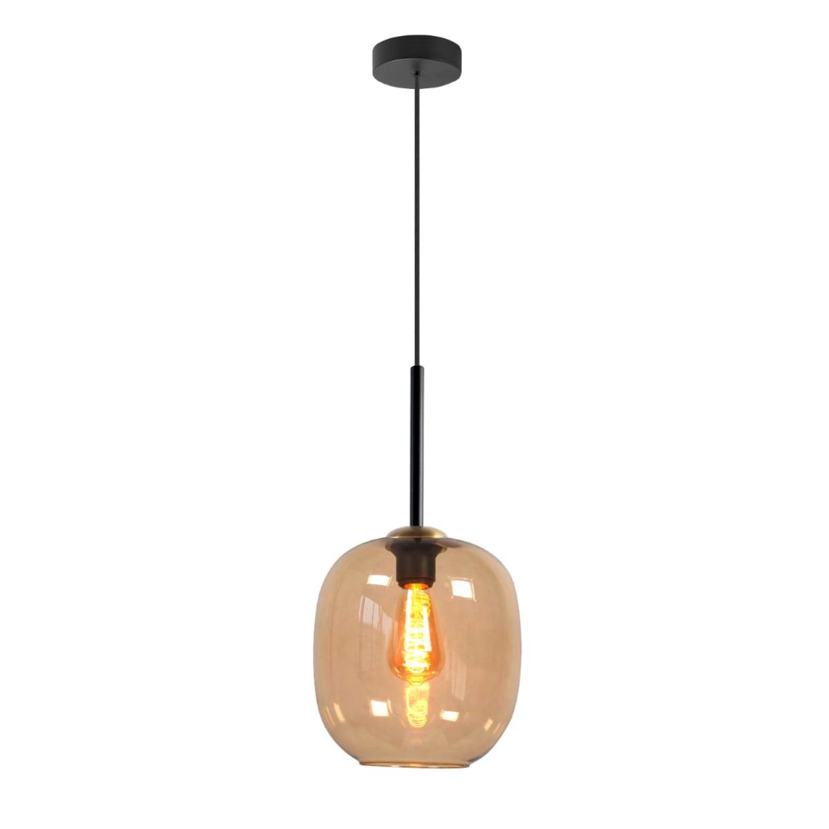 Hanglamp Bellini E27 Zwart/Goud met Glas Bruin (G206202) – HIGHLIGHT