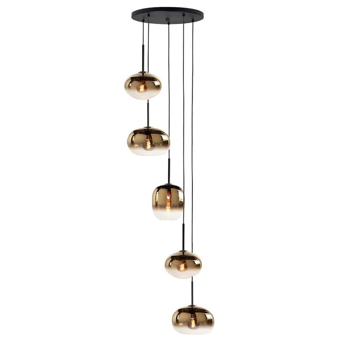 Hanglamp rond 5 X E27 Bellini Zwart met glas (G206036-G206136-G206236) – HIGHLIGHT