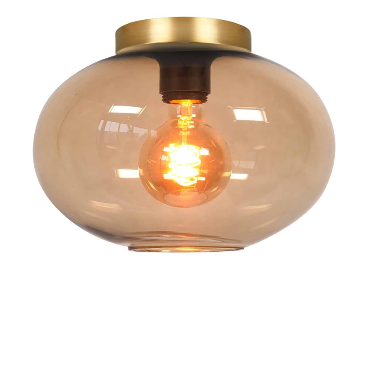 Plafondlamp met bruinkleurige glazen kap