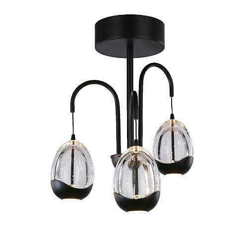 Plafondlamp met drie lichtpunten met mooie glazen kappen in de vorm van een ei, helder, clear egg