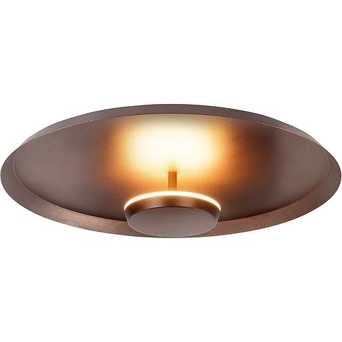Bruine ronde plafondlamp met 1 lichtpunt schijnend naar boven