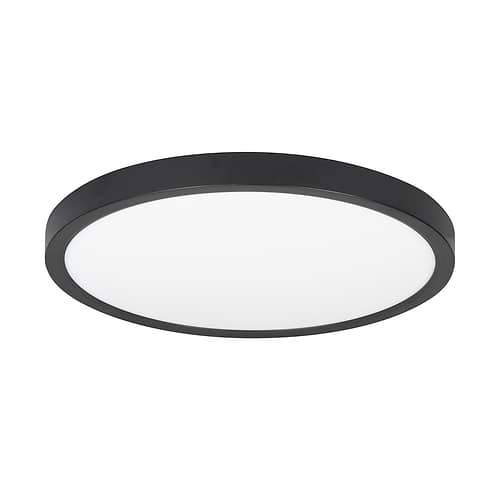 eenvoudige plafondlamp. Plat, wit glas met zwarte rand