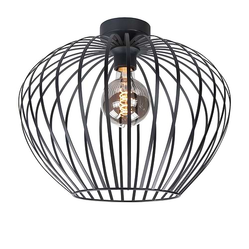 Plafondlamp van zwart draad, open