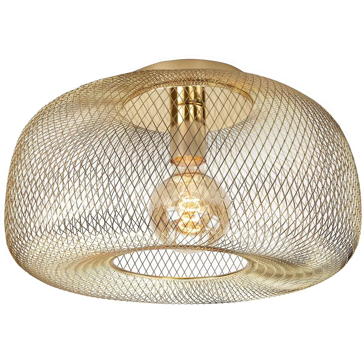 goud of honingkleurige plafondlamp gemaakt van staaldraad, gaaslook