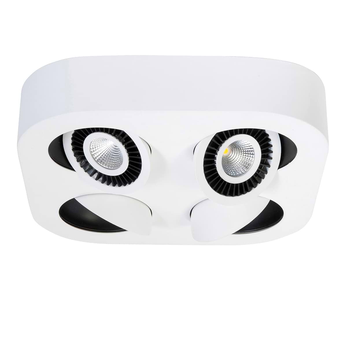 Plafondlamp met vier draaibare spots erin, kleur wit