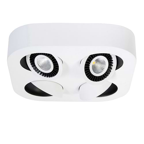 Plafondlamp met vier draaibare spots erin, kleur wit