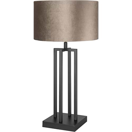 zwarte tafellamp, sfeerlamp met bruin fluwerlen kap