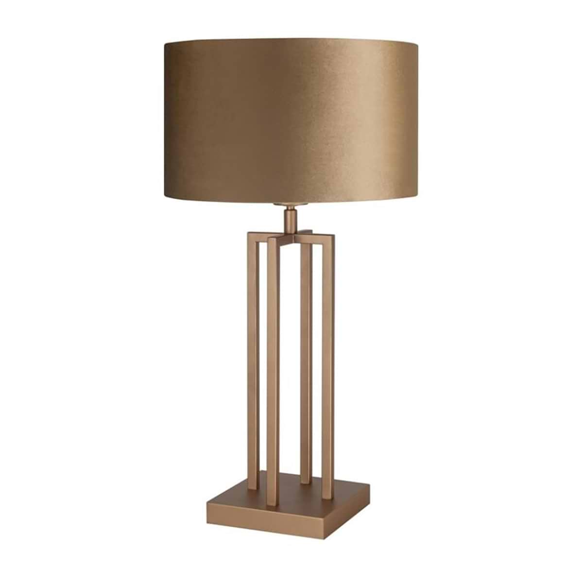 Tafellamp met fluwelen kap. Beide in bruin brons achtige kleur