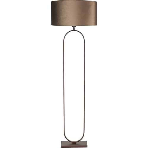 grote hoge vloerlamp, brons kleur met fluwelen lampenkap in dezelfde kleur. Prachtige schemerlamp