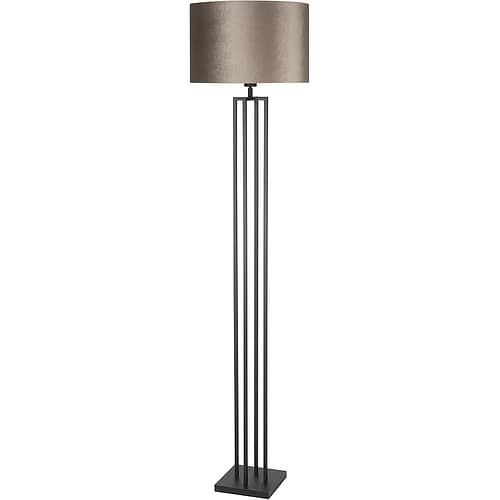 Vloerlamp zwart met bronsachtige fluwelen lampenkap