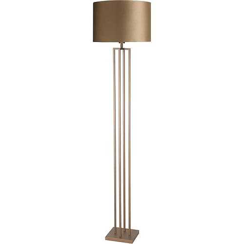 Goudkleurig, bronskleurige vloerlamp strak model met fluwelen lampenkap in dezelfde kleur