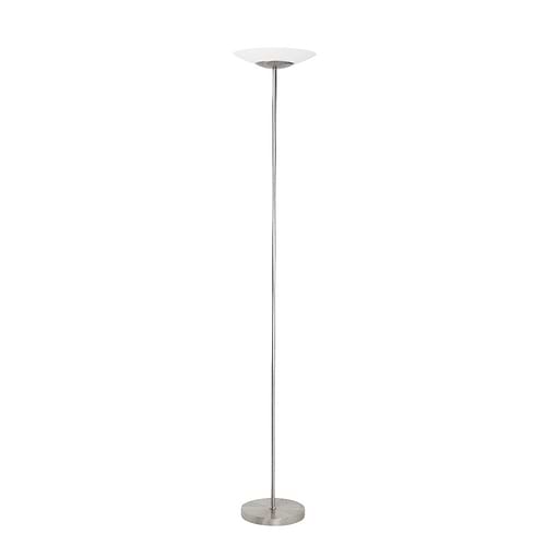 Vloerlamp nikkel met bovenin wit glas, uplight