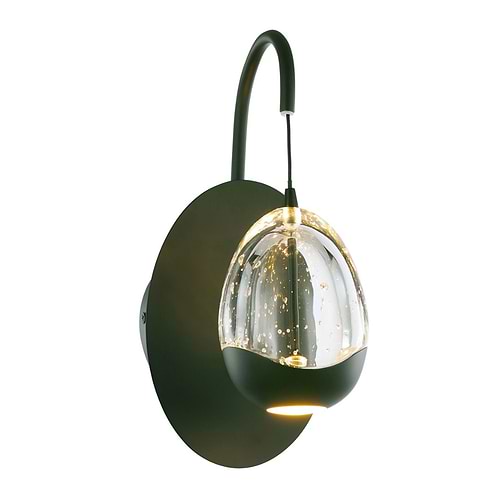 Wandlamp zwart met helder glazen lichtpunt in vorm van een ei, clear egg