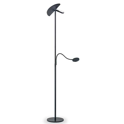 Zwarte vloerlamp met leesarm en met verstelbare lichtring aan bovenzijde. Dit is vloerlamp Talea-L van Knapstein.