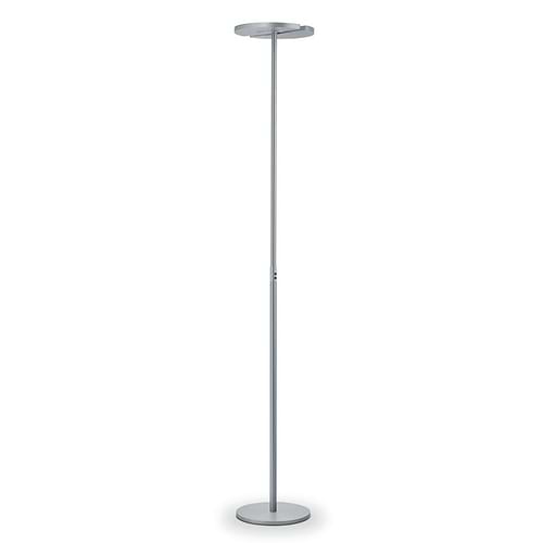 Nikkel mat kleurige vloerlamp met verstelbare lichtring aan bovenzijde. Dit is vloerlamp Talea van Knapstein.
