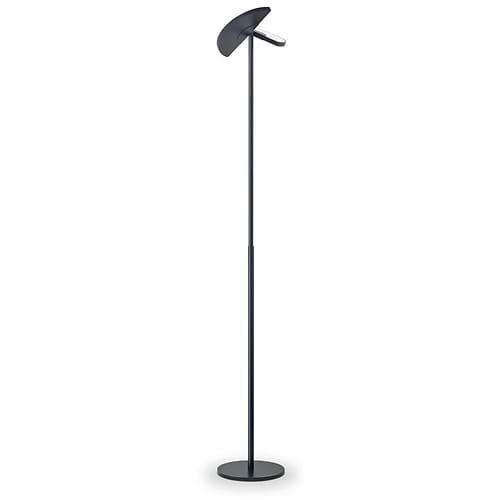 Zwarte vloerlamp met verstelbare lichtring aan bovenzijde. Dit is vloerlamp Talea van Knapstein.