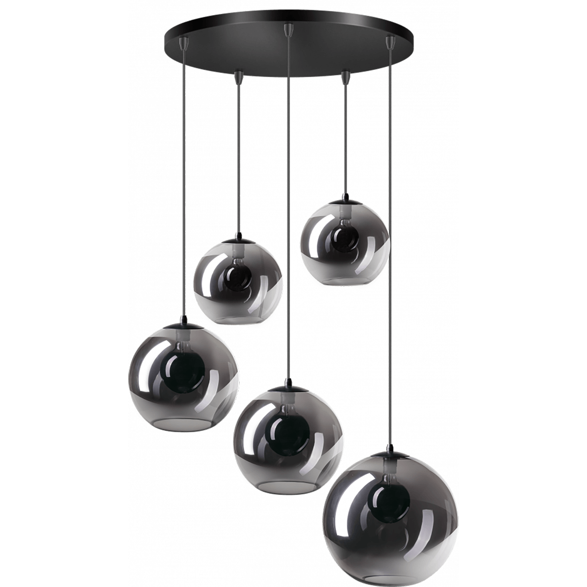 Hanglamp Orb, armatuur zwart, glas smoke, 5-lichts, ETH