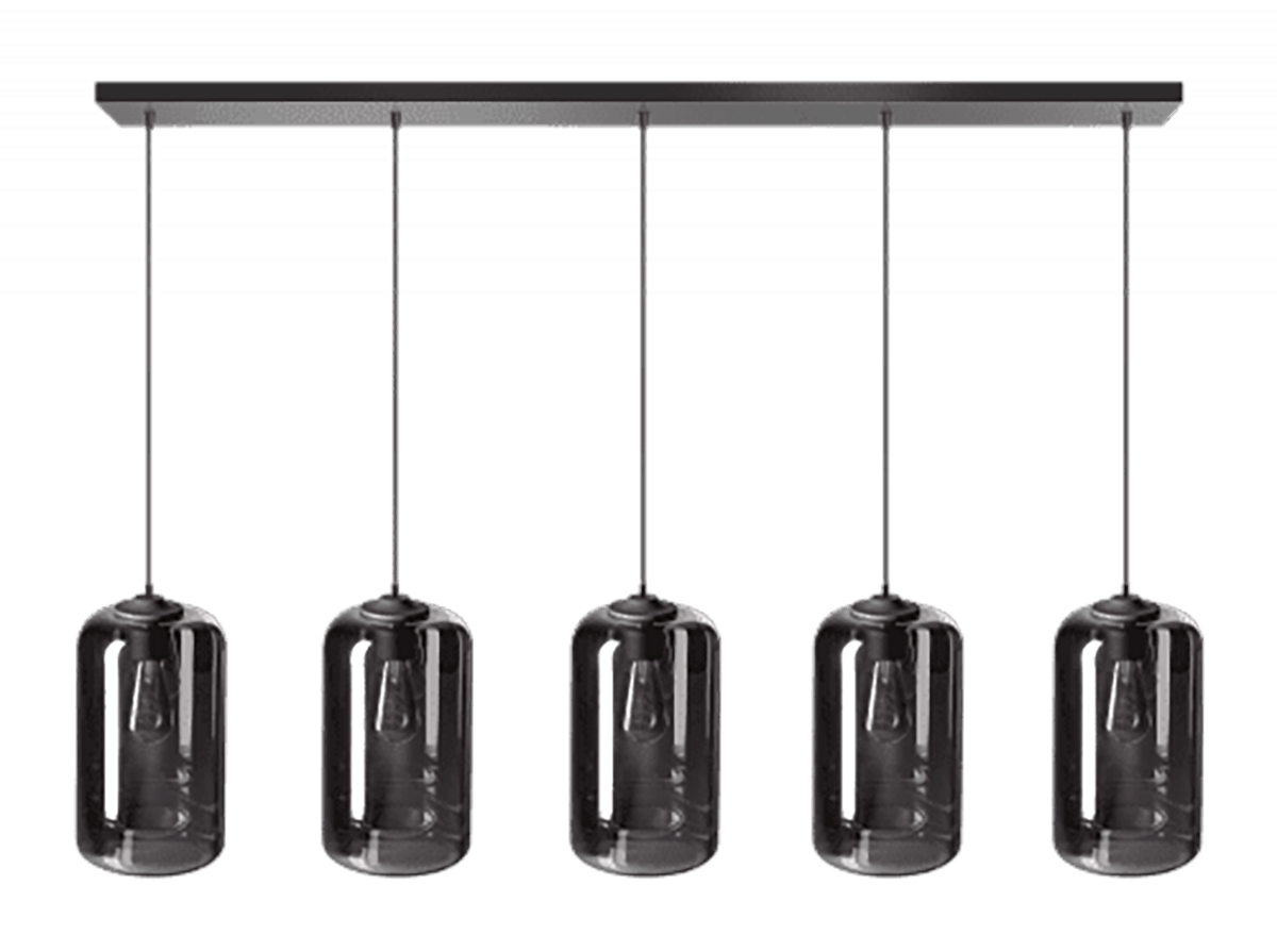 Moderne hanglamp The John -armatuur zwart glas smoke -5-lichts -Expo Trading Holland