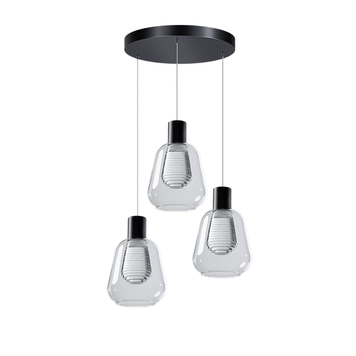 Hanglamp Gary zwart 3-lichts heldere glazen ETH