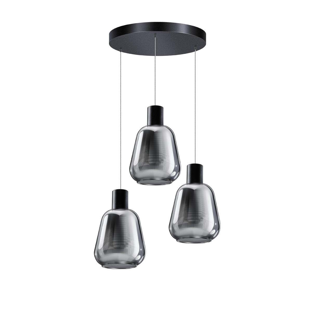 Hanglamp Gary zwart 3-lichts smoke glazen ETH