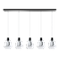 Hanglamp Gary zwart 5-lichts heldere glazen met langwerpige plafondplaat