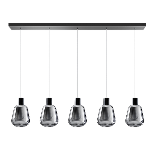 Hanglamp Gary zwart 5-lichts smoke glazen met langwerpige plafondplaat