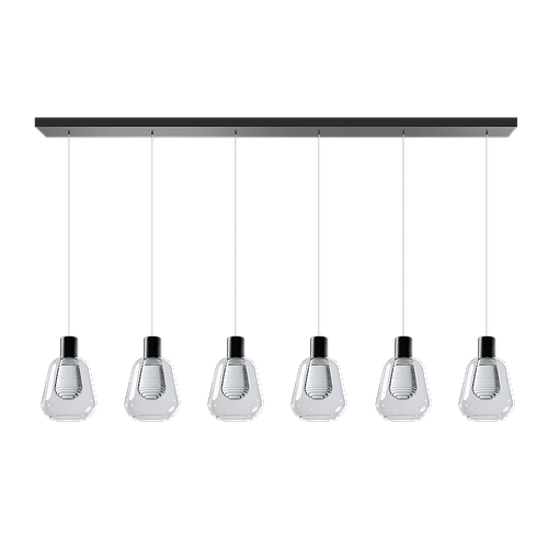 Hanglamp Gary zwart 6-lichts heldere glazen met langwerpige plafondplaat