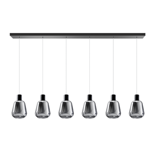 Hanglamp Gary zwart 6-lichts smoke glazen met langwerpige plafondplaat