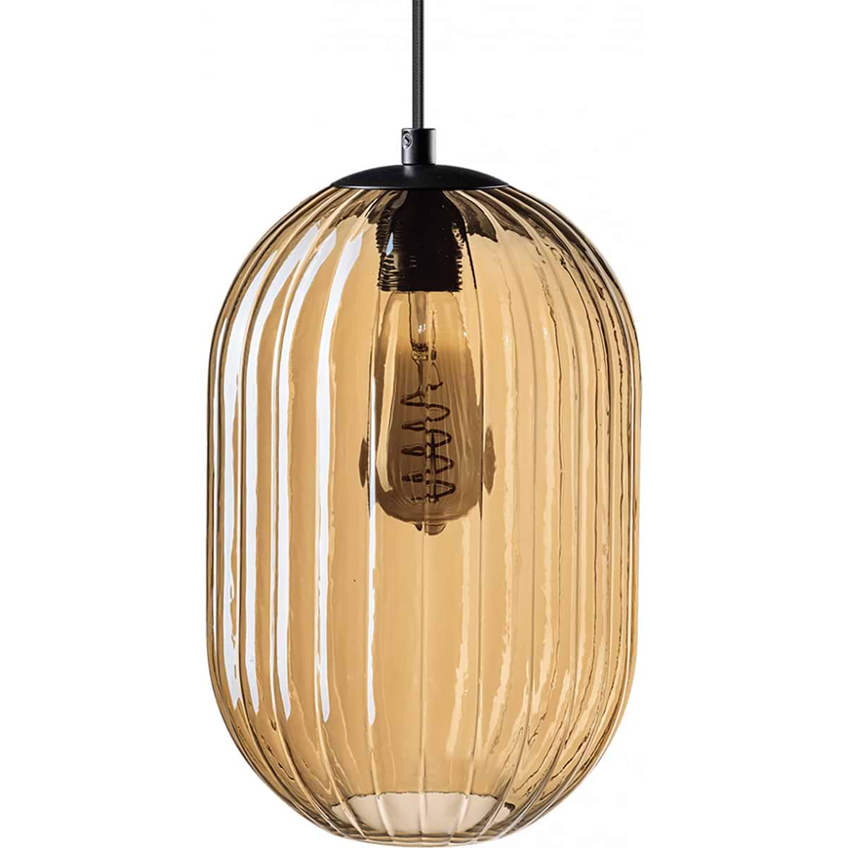 Moderne hanglamp Glamm, armatuur zwart glas amber, hoogte 165 cm, 1-lichts, ETH