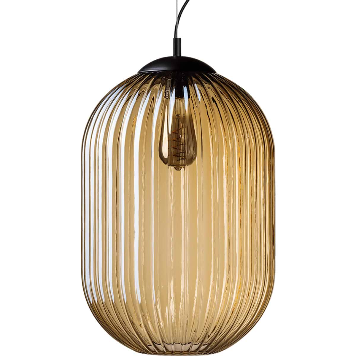 Moderne hanglamp Glamm, armatuur zwart glas amber, hoogte 175 cm, 1-lichts, ETH
