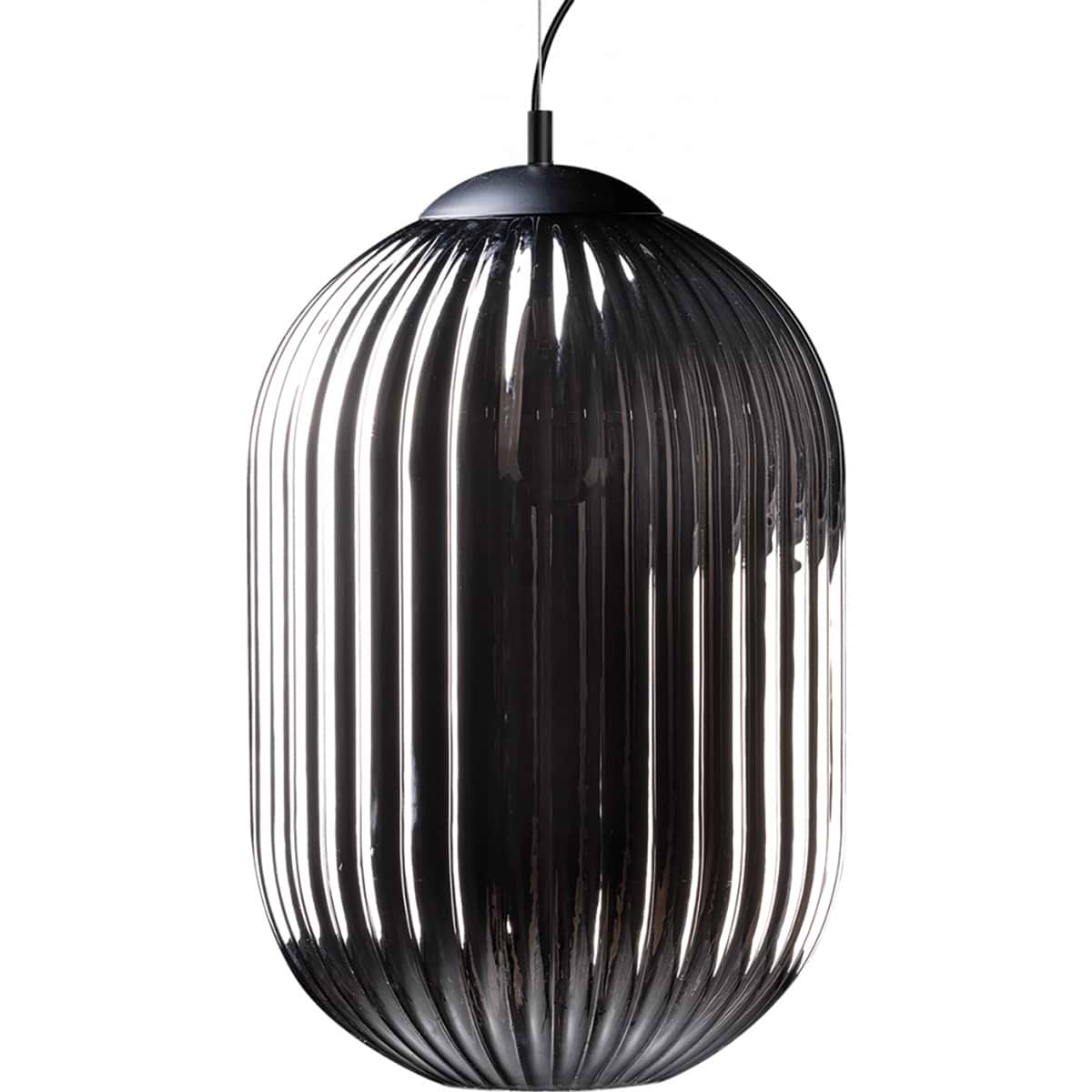 Moderne hanglamp Glamm, armatuur zwart glas smoke, hoogte 175 cm, 1-lichts, ETH