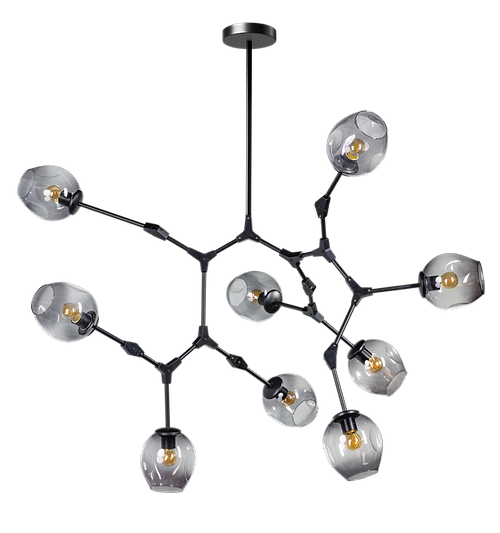 Hanglamp -armatuur zwart glas smoke -modern -9-lichts -Lime - ETH -Expo Trading Holland