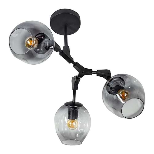 Plafondlamp -armatuur zwart glas smoke -modern -3-lichts -Lime - ETH -Expo Trading Holland