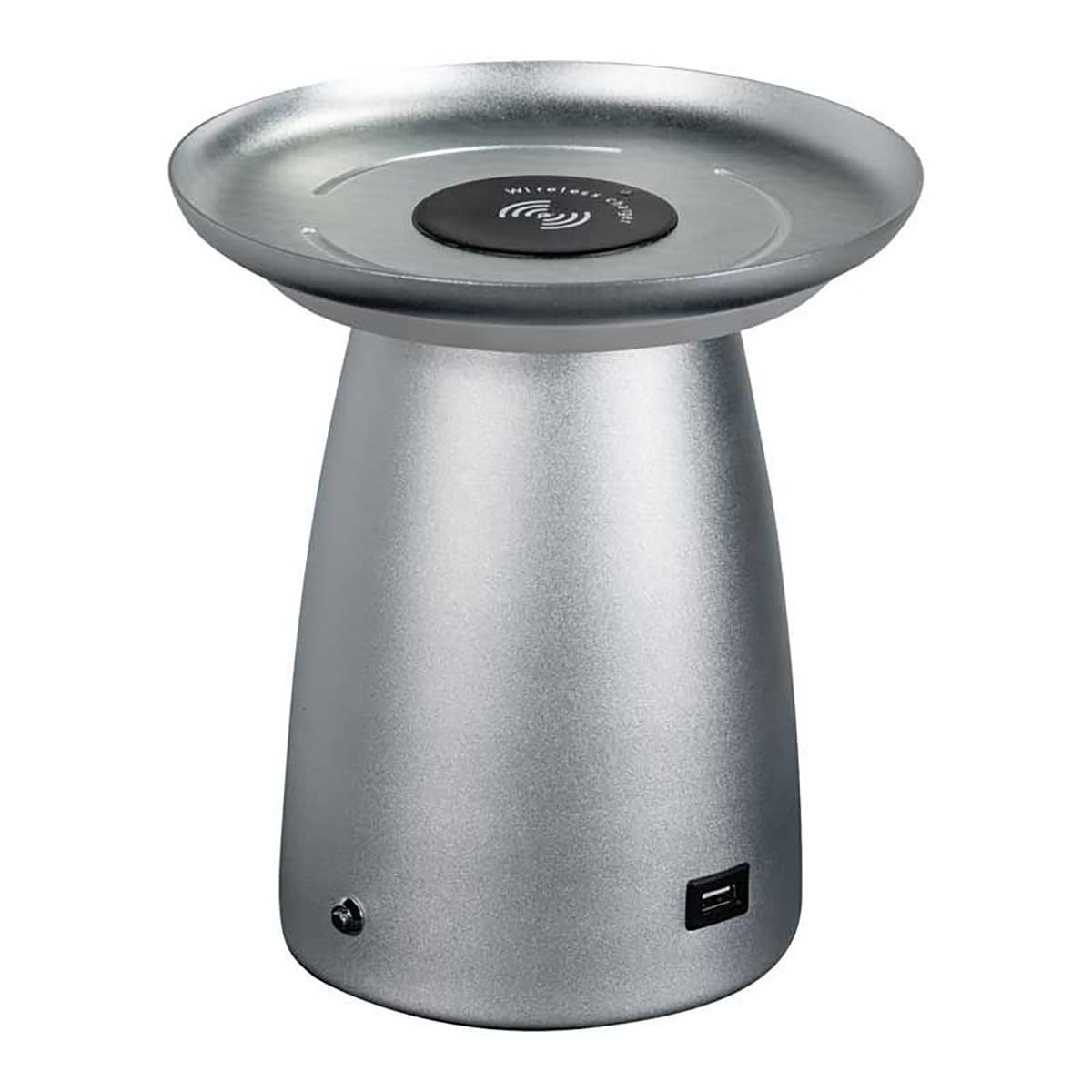 Moderne tafellamp Soof met draadloze oplader -zilver -diameter 20 cm -Expo Trading Holland