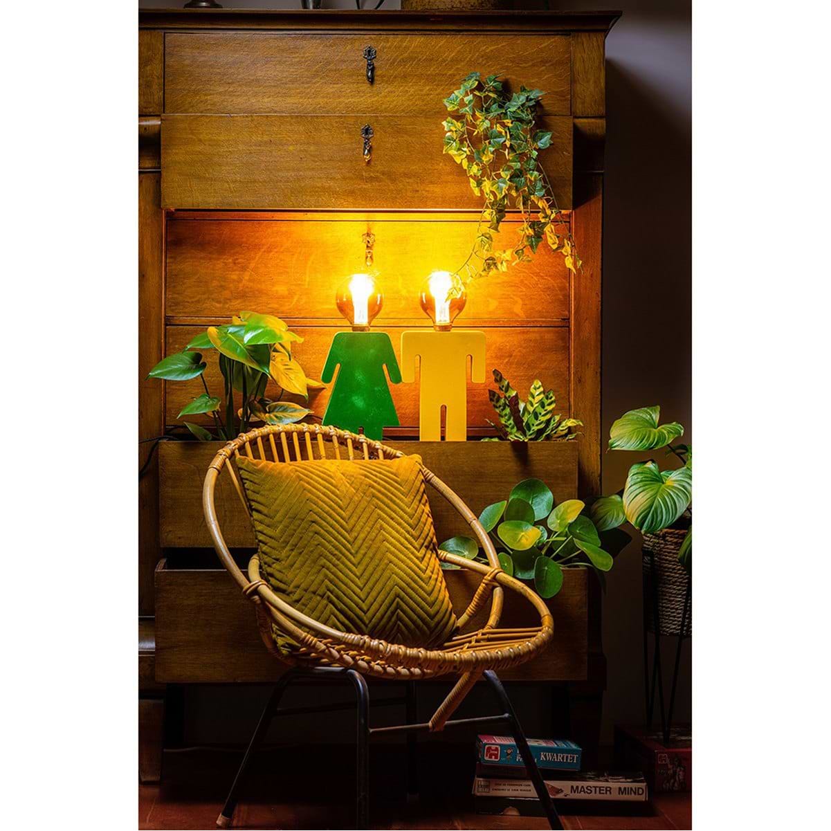 Tafellamp Eve retro in velvet geel hoogte 24 cm breedte 16 cm E27 60W van Expo Trading Holland