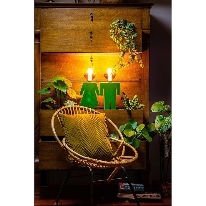 Tafellamp Adam retro in velvet groen hoogte 24 cm breedte 16 cm E27 60W van Expo Trading Holland