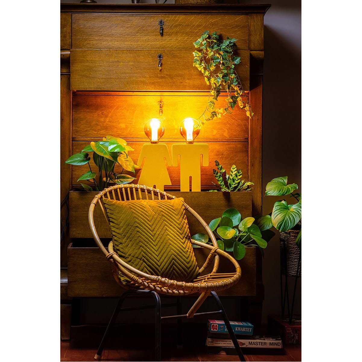 Tafellamp Eve retro in velvet geel hoogte 24 cm breedte 16 cm E27 60W van Expo Trading Holland