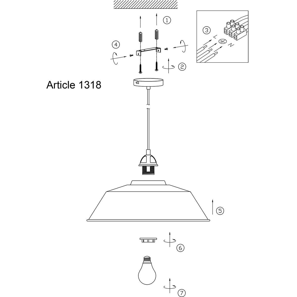 Hanglamp 1-lichts metaal MEXLITE, 1318ZW, hanglamp- industrieel- Mexlite - Afbeelding 9