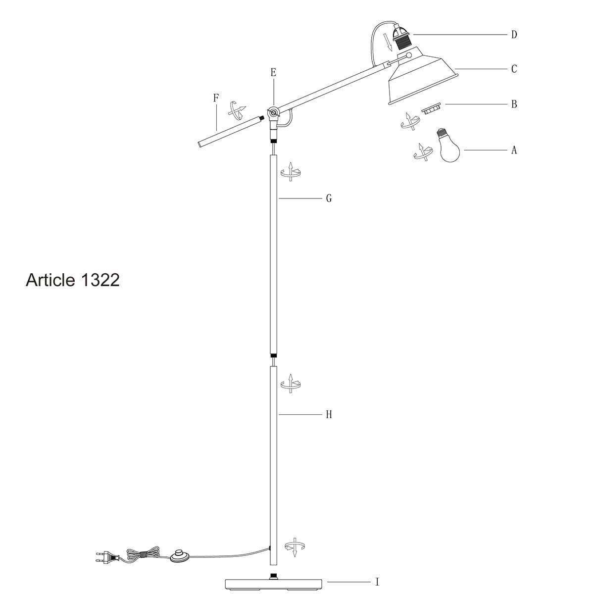 Vloerlamp 1-lichts metaal MEXLITE STEINHAUER, 1322GR, Vloerlamp- Mexlite- Mexlite- Trendy- Grijs  betonlook- - Afbeelding 9
