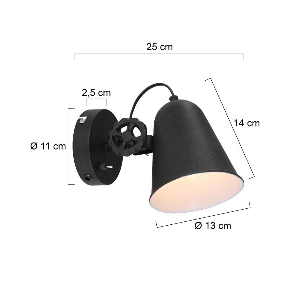 Industriële wandlamp, bedlamp, leeslamp, 1-lichts metaal  ANNE LIGHTING, 1323ZW, Wandlamp, Anne Lighting, Dolphin, Retro, Industrieel, Zwart - Afbeelding 6