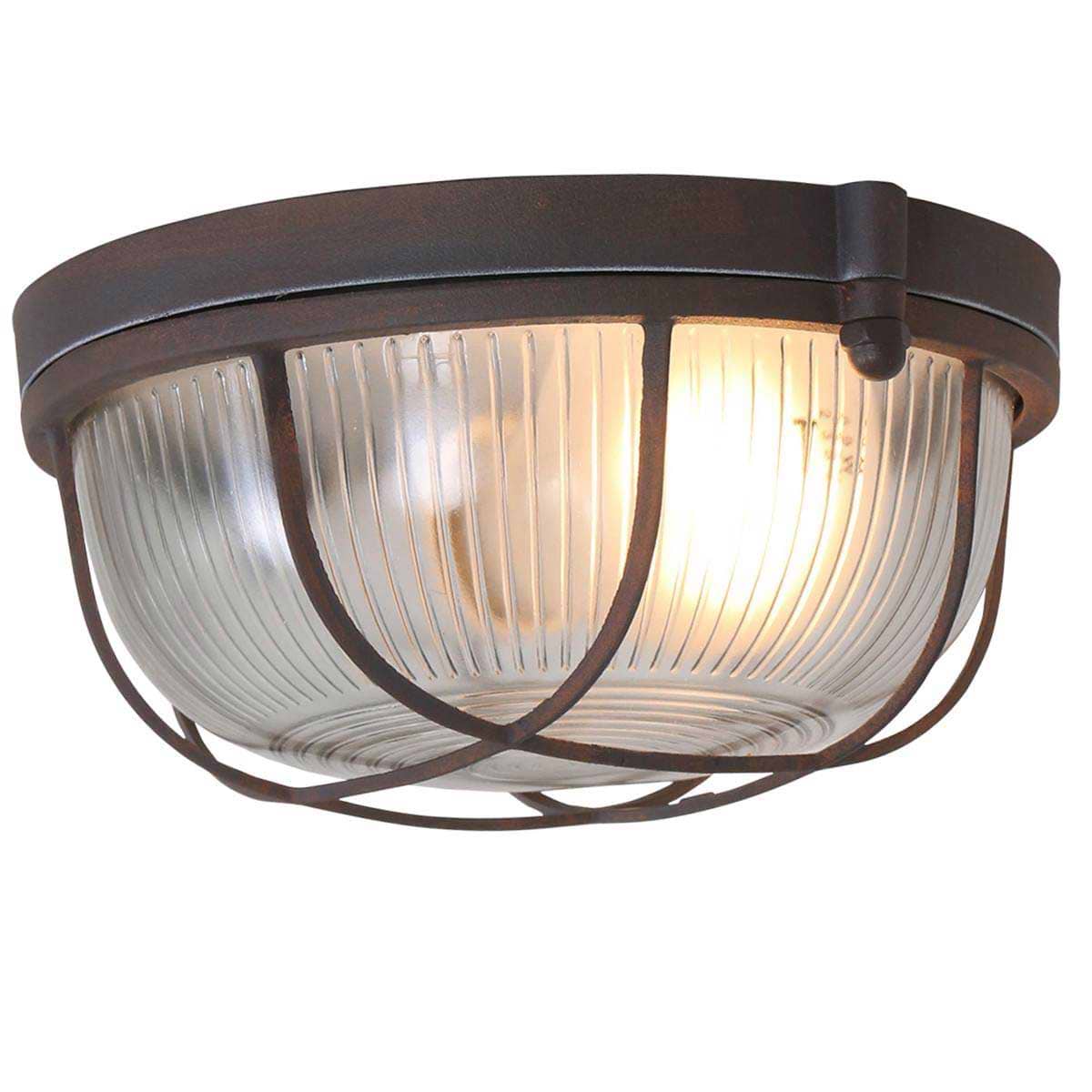 Industriële plafondlamp - industriële wandlamp- 1-lichts rond klein MEXLITE - 1342B - industriële plafondlamp - industriële wandlamp - industrielamp - Mexlite- Industrieel - Landelijk- Bruin  - Metaal Glas