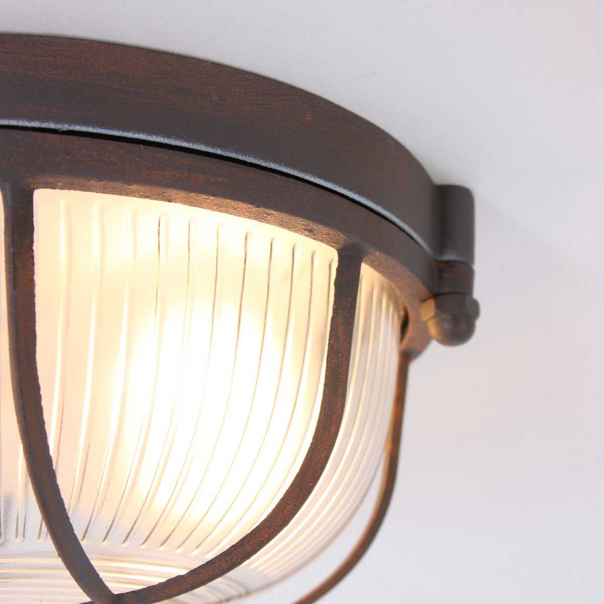 Industriële plafondlamp - industriële wandlamp- 1-lichts rond klein MEXLITE - 1342B - industriële plafondlamp - industriële wandlamp - industrielamp - Mexlite- Industrieel - Landelijk- Bruin  - Metaal Glas