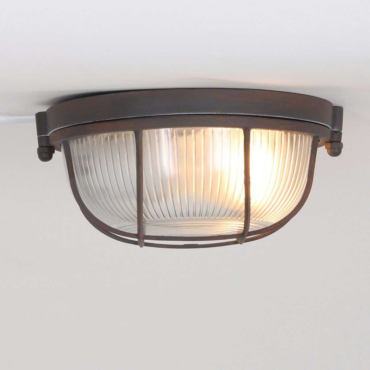 Industriële plafondlamp - industriële wandlamp- 1-lichts rond klein MEXLITE - 1342B - industriële plafondlamp - industriële wandlamp - industrielamp - Mexlite- Industrieel - Landelijk- Bruin  - Metaal Glas