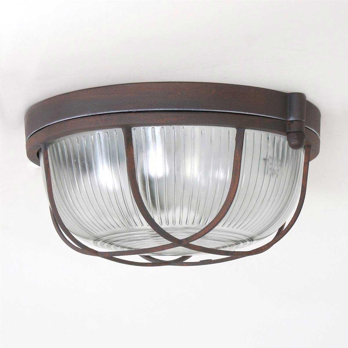 Industriële plafondlamp - industriële wandlamp- 1-lichts rond klein MEXLITE - 1342B - industriële plafondlamp - industriële wandlamp - industrielamp - Mexlite- Industrieel - Landelijk- Bruin  - Metaal Glas