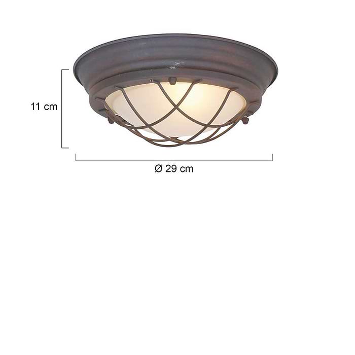 industriële plafondlamp - Industriële wandlamp - industriële plafonnier - 1-lichts bruin 28cm MEXLITE - 1357B - Industriële plafondlamp - Industrie lamp - Industriële plafonnier - Industriële wandlamp - Mexlite - Industrieel - Landelijk - Bruin - Metaal Glas