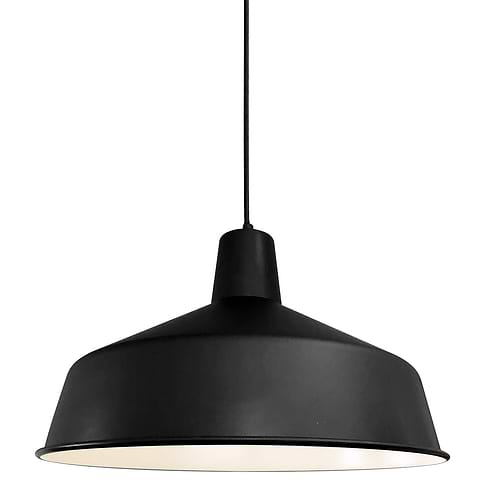 Stoere hanglamp mat zwart - binnenzijde wit - 1-lichts - 40 cm - Blackmoon - 1443ZW - Mexlite