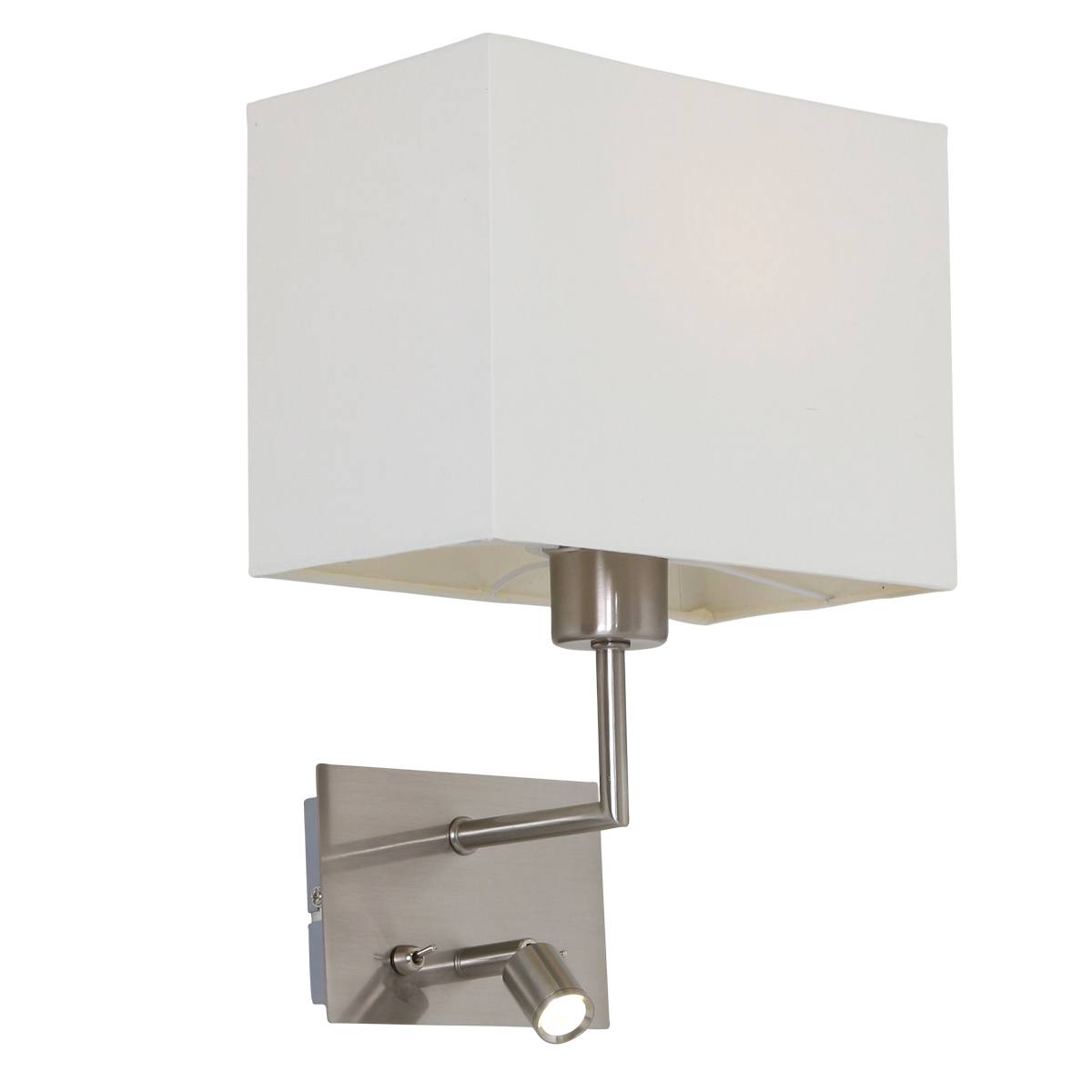 Wandlamp - bedlamp - met leeslampje - 2-lichts kap en spot MEXLITE - 1472ST - Wandlamp - Bedlamp - Leeslamp - Mexlite - Klassiek - Landelijk - Staal Creme - Metaal Stof